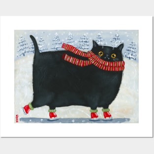 Chonky Black Ice Skater Cat Posters and Art